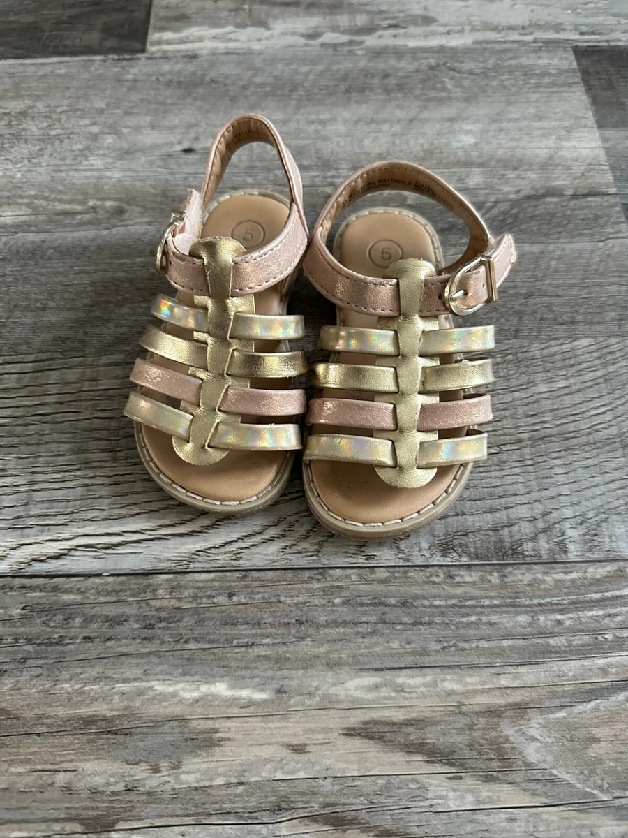 Cat Jack Toddler Girls Sandals Strappy Gladiator Gold Pink Faux Leather 5