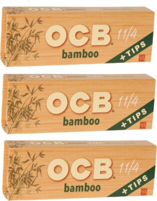 24-OCB 1-1/4 BAMBOO ROLLING PAPERS + TIPS 50 LEAVES & TIPS PER BOOK NEW