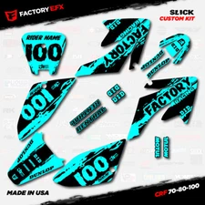 Black & Cyan Slick Racing Graphics Kit fits Honda Crf70 CRF80 Crf100 Decals