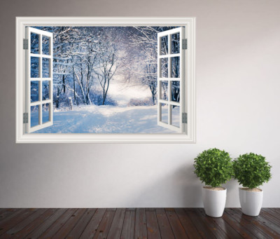 Beautiful Winter Forest Scene Snow Trees Window Wall Sticker ww Ebay