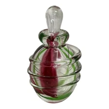 Gorgeous Designs Art Glass Perfume Bottle with Stopper Pink & Green Spiral 4.5"