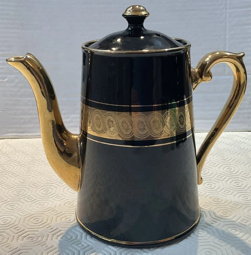 Antique Gibson & Sons Black Gold Late Sevres Davenport 1930s Coffee Pot Lid(29)