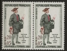 N° 1285**  JOURNEE DU TIMBRE 1961 EN PAIRE