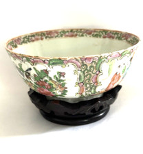 antique chinese famille rose porcelain bowl With Wood Base