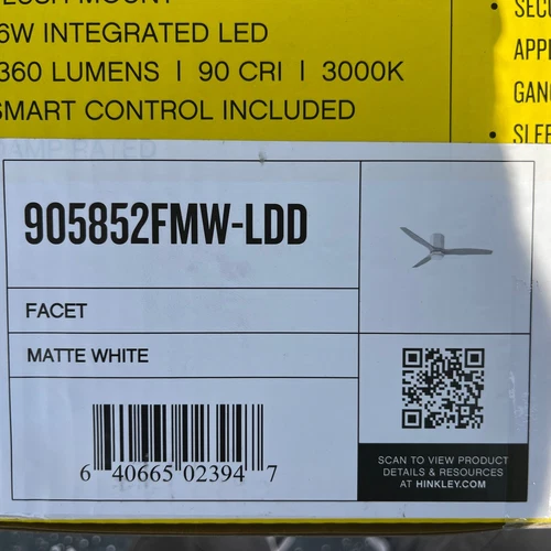 Hinkley Fan Facet 52" LED Smart Fan, Matte White/Natural - 905852FMW-LDD - Picture 2 of 4