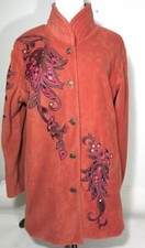 BOB MACKIE Wearabl Art Soft Terracotta Fleece Relaxd BOLD Embroidery COAT Jacket