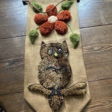 Vintage MCM Owl Bird Latch Hook Wall Art Hanging Shag Rug Decor 1970s 12x29