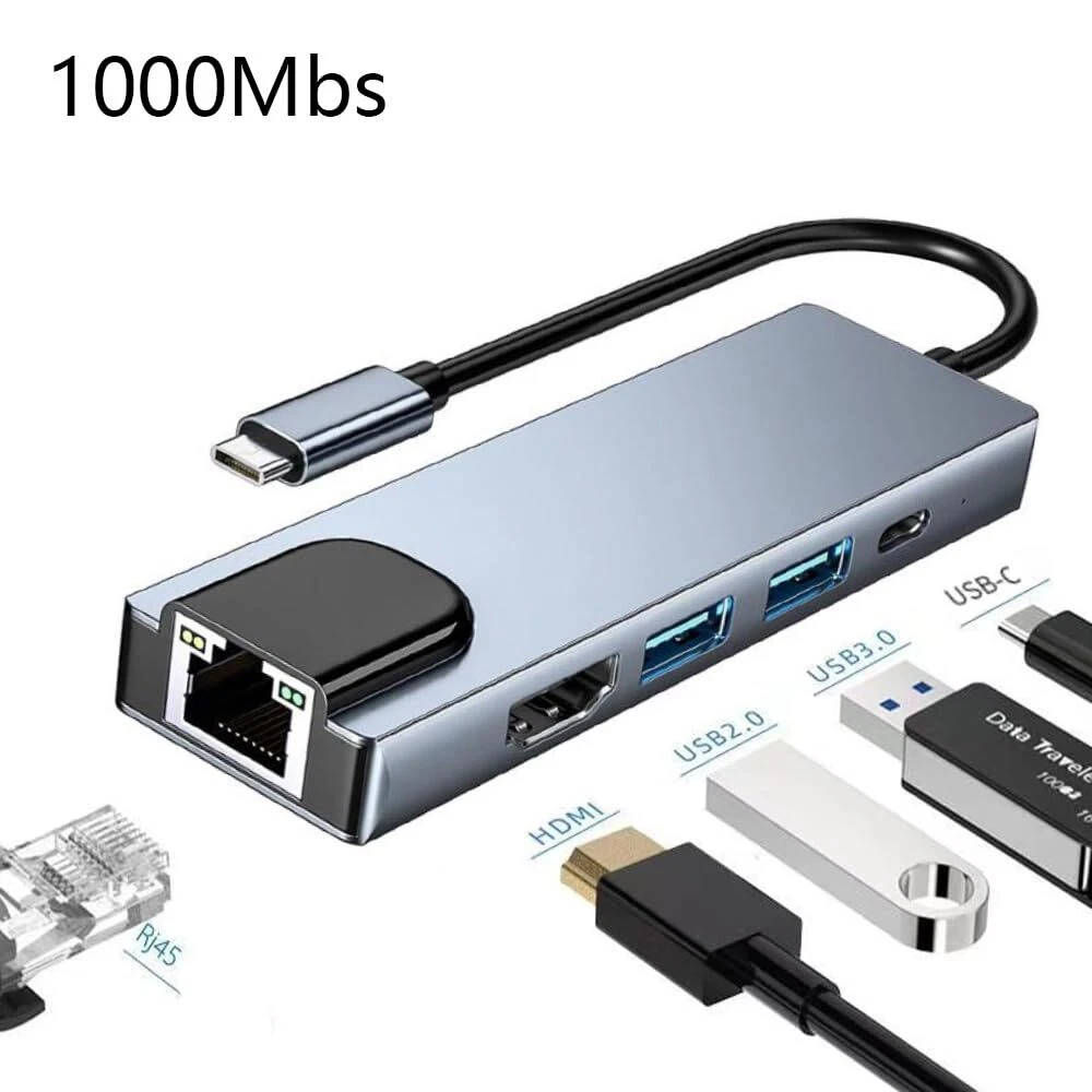 5-in-1 USB C Hub with Ethernet 1000Mbps 4K HDMI & USB Ports