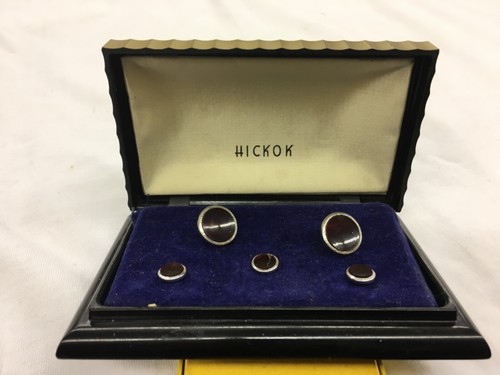 Hickock polsino link bottone smoking set vintage pennello pelucchi pietre rosse - Foto 2 di 4