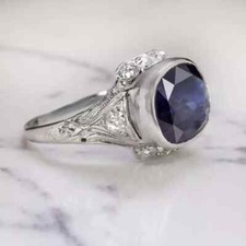 Art Deco style 5.23 CT Blue Cushion Cut Sapphire  Old Mine Cut CZ Women's Ring