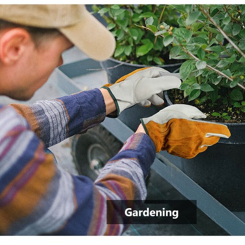 Cowhide Leather Work Gloves for Wood Cutting Construction Driving Gardening Farm - Picture 12 of 15