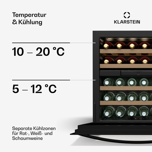 Klarstein Weinkühlschrank Weinlagerschrank Einbau 2 Zonen 30 Flaschen LED leise - Bild 4 von 8