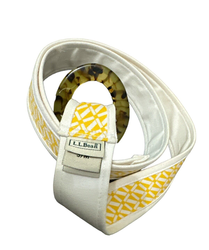"Cinturón para mujer LL Bean de lona de algodón talla S/M amarillo blanco estampado tela 40""" - Imagen 3 de 5