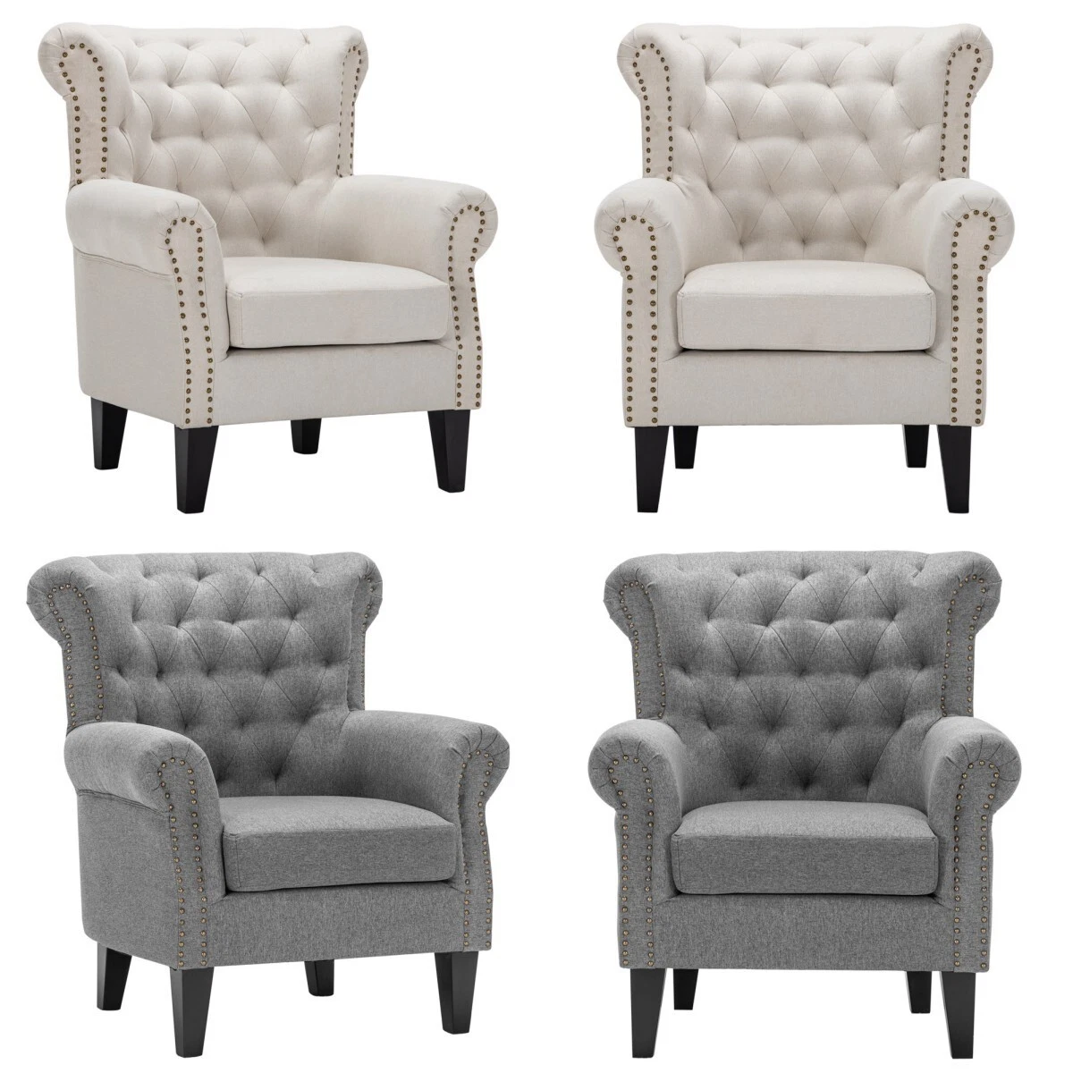 Leisure Single Sofa Armchair Modern Wing Back Chesterfield Button Accent Chair