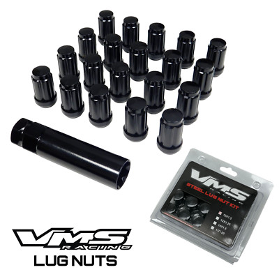 20 VMS Racing 1/2-20 Drag Wheels Black Close End Spline Lug Nuts Forged Steel