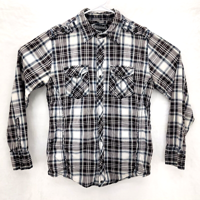 Buckle Black Label No 48 Shirt Slim Fit Mens Small Gray Plaid Cotton Stretch Buckle Black Label No 48 Shirt Slim Fit Mens Small Gray Plaid Cotton Stretch