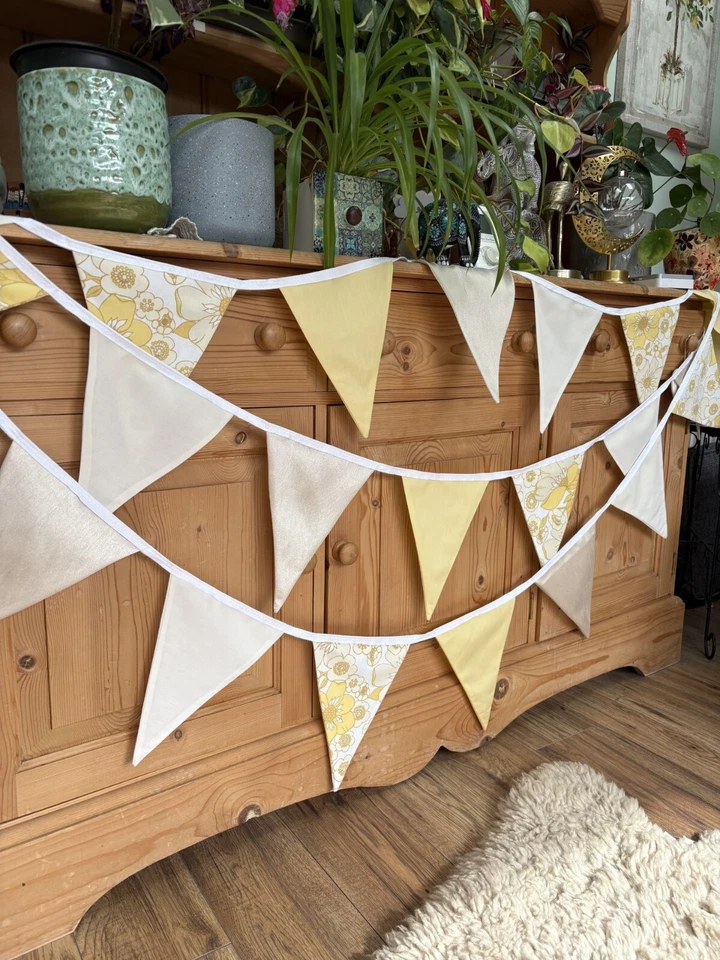 Banderín de tela de 10 m (1,60 m £) Banderín amarillo, banderín vintage, banderín retro,  Foto 3 de 4