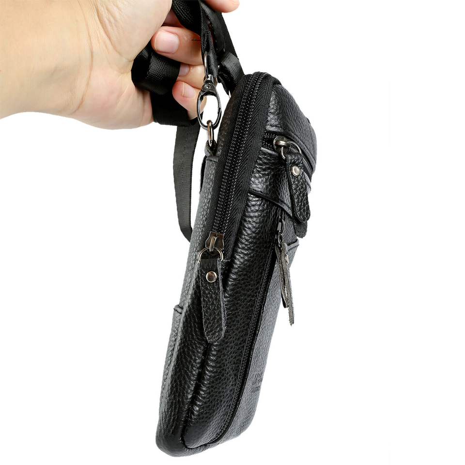 Leather Waist Bag / Belt Pack / Crossbody Pouch For Men - Fits Phones Up To 6.9" - Black, Unbranded, Multi-Style Carry