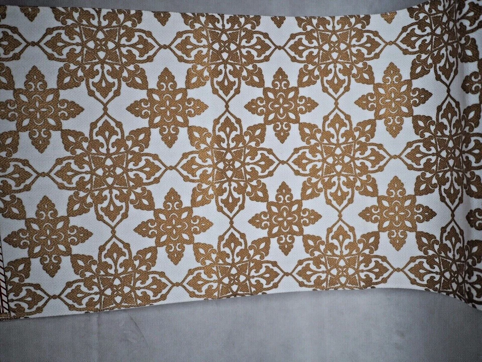 Peppermint Square Fabric Table Runner 16"x90" Gold Color Christmas Decor New Pck - Image 3 of 4