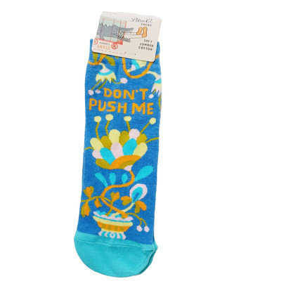 Sock Ankle Blue Q Women Boy Don't Push Me Flowers Stand Back Leave Alone NWT NEW