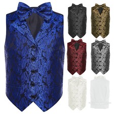 Boys Formal Wear Unrestricted Bow Tie Set Stylish Vest Button Closure Waistcoat