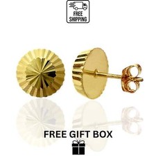 14k Yellow Gold Half Ball Diamond Cut Push Back Earrings.