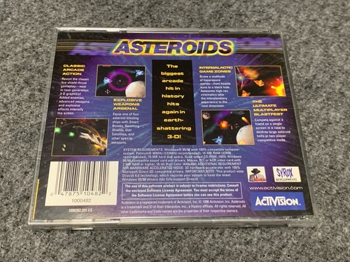 Activision PC Game: ASTEROIDS (PC CD-ROM 1998) Windows Game Disk w/ Case & Cover - Picture 2 of 3