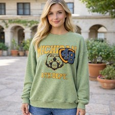 UO Michigan Varsity Patch Crew Neck Oversized Sweatshirt Collegiate Preppy M