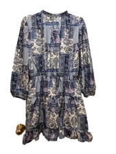 MAISIE  Dress NWT Boho Mini Nordstrom Blue Patchwork Peasant Style LARGE Lined