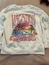 Art Class Girl’s White Crew Neck Sweatshirt Vacation Club Rainbow Palm XL 14