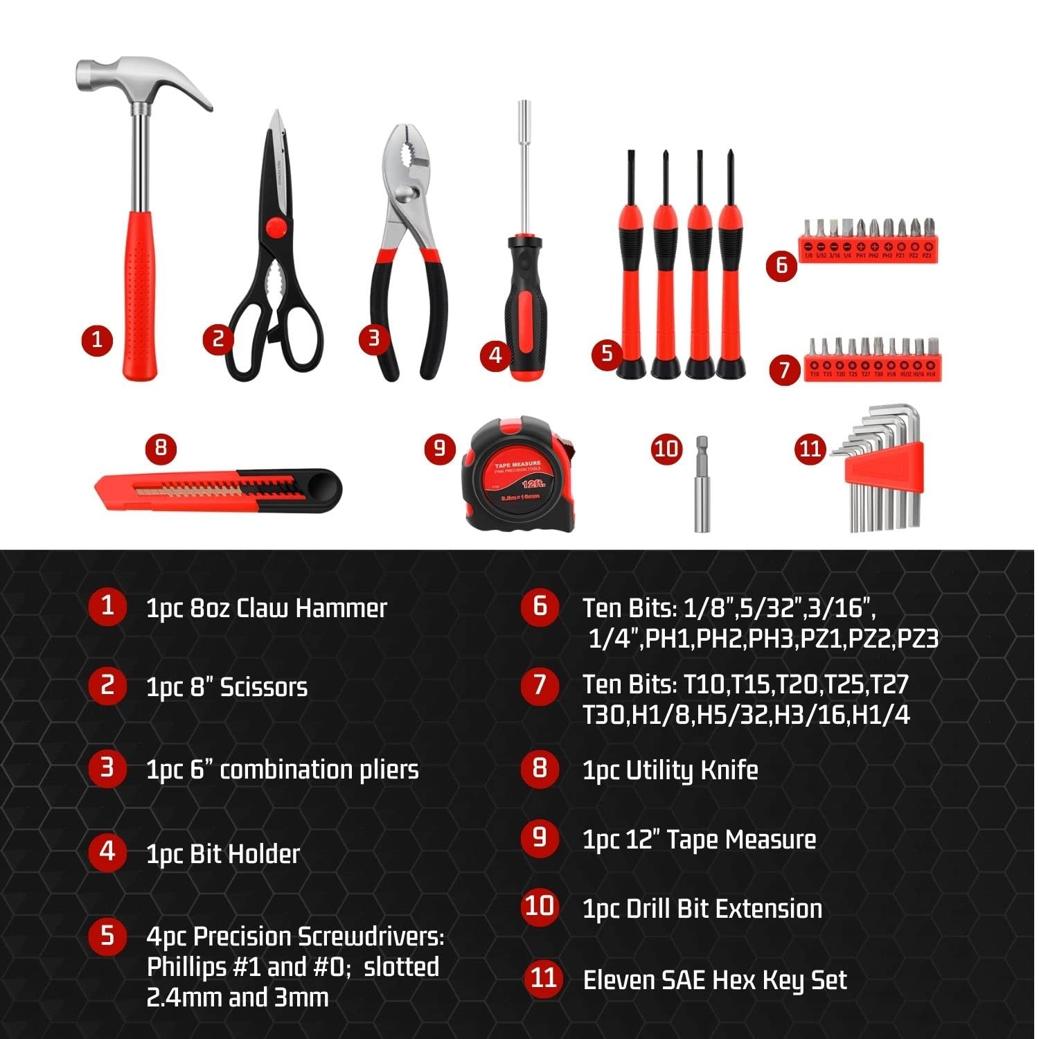 39 Piece Hand Tool Kits with Case - Compact Tool Kit for Handyman, Homeowners...