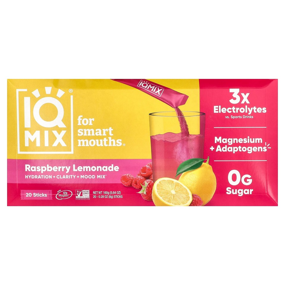 IQMIX®, Hydration + Clarity + Mood Mix, Raspberry Lemonade, 20 Sticks, 0.28 oz