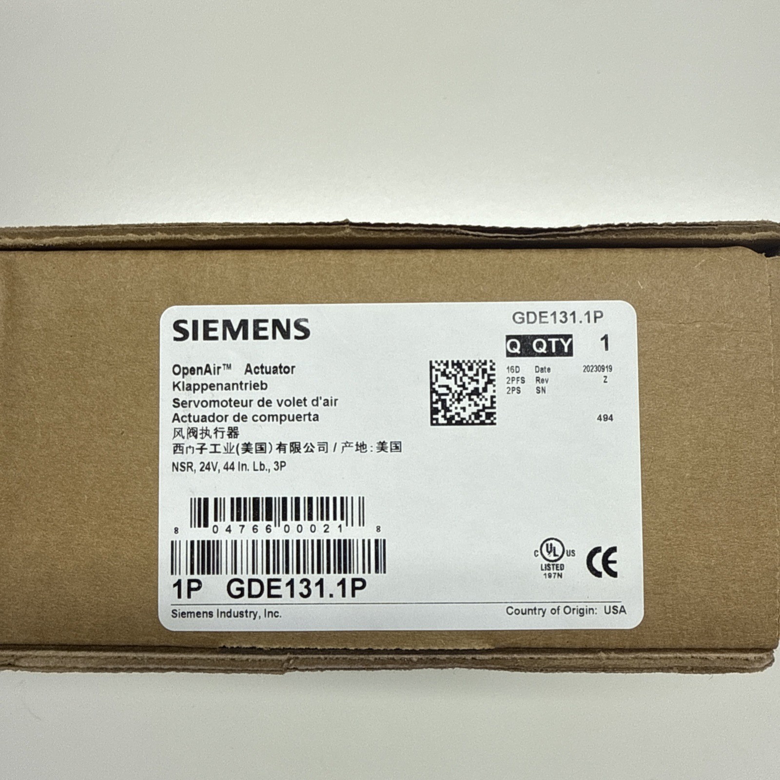 Siemens GDE131.1P OpenAIr Actuator Brand New