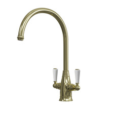 Traditional Dual Lever Kitchen Tap Brass Swivel Spout Mixer