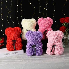 25cm Artificial Teddy Rose Flower Bear with Box Romantic Valentines Day Gift Gir