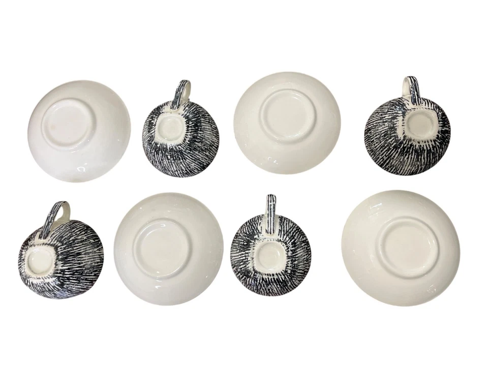 Juego de 4 tazas y salsas de cerámica Blue Ridge Southern pintadas a mano con textura negra Foto 3 de 4