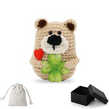 Orsetto fortunato lavorato a maglia con quadrifoglio regalo portafortuna bambola