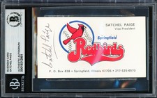 Satchel Paige Signed Business Card Springfield Redbirds Beckett