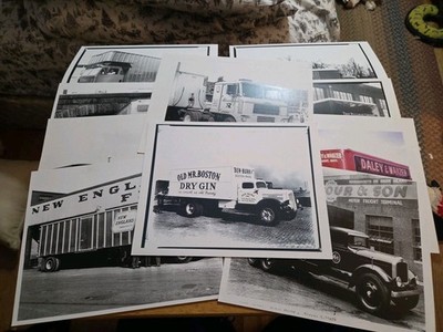 10 Vintage Reprint White Truck Photos Old Boston Gin, New England Transport Etc