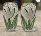 Set of 2 Kosta Boda Ulrica Vallien candleholder 5 inch hand painted white tulip — photo 1