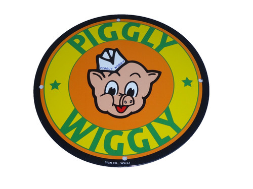 VINTAGE 🐖 PIGGLY WIGGLY SELF SERVICE GROCERY STORE 11 3/4" PORCELAIN METAL SIGN