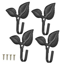 4pcs Iron Leaf Single Wall Hooks Rustic Vintage Wall Mount Coat Hooks for