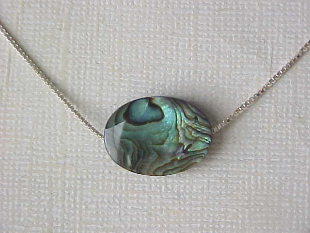 NICE OVAL ABALONE PEARL AND 17" BOX CHAIN STERLING SILVER