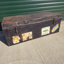 Large Metal Lockable Storage Shipping Steamer Trunk Box Vintage with Handles