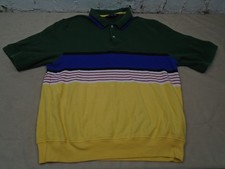 Lands End Vintage 90s Cotton Polo Sweatshirt Striped Large Color Block USA
