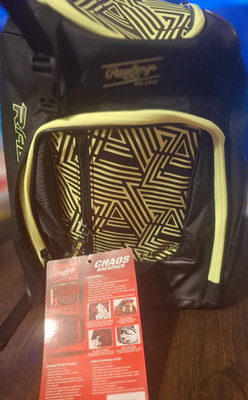 New Rawlings Chaos Baseball Equipment Backpack Black Holds 2 Bats