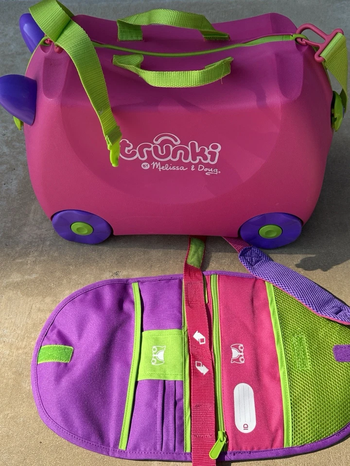 Maleta de paseo Trunki para niños equipaje de remolque para niños pequeños rosa verde púrpura con correa Foto 3 de 4