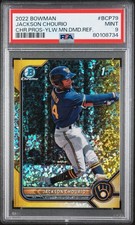 Jackson Chourio 2022 Bowman Chrome 1st Bowman Yellow Mini Diamond /75 #BCP-79
