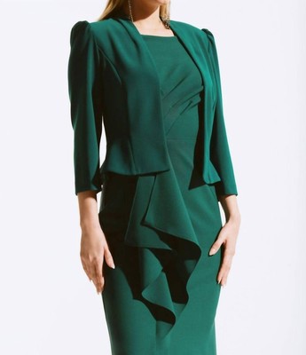 Joseph Ribkoff back bow puff sleeve jacket Absolute Green