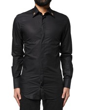 Dolce & Gabbana Black GOLD Cross Embellished Men Dress Men's Shirt Authentic